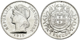 Portugal. 1 escudo. 1915. (Km-564). (Gomes-23.1). Ag. 24,85 g. Minor scratches. Original luster. Almost MS. Est...50,00. 

Spanish description: Port...