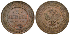 Russia. Nicholas II (1894-1917). 3 kopeks. 1914. Saint Petesburg. CПБ. (Km-Y11.2). (Bitkin-227). Ae. 9,73 g. XF. Est...45,00. 

Spanish description:...