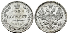 Russia. Nicholas II (1894-1917). 20 kopecks. 1916. Saint Petesburg. СПБ. (Km-Y22a.2). (Bitkin-118). Ag. 3,76 g. Traces of luster. XF. Est...45,00. 
...