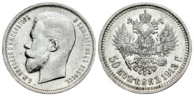 Russia. Nicholas II (1894-1917). 50 kopeks. 1913. Saint Petesburg. (Km-Y58.2). (Bitkin-93). Ag. 9,97 g. Hairlines. Traces of luster. Almost XF. Est......