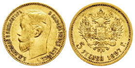 Russia. Nicholas II (1894-1917). 5 rouble. 1897. Saint Petesburg. АГ. (Km-Y62). (Fr-180). (Bitkin-18). Au. 4,26 g. Choice VF. Est...300,00. 

Spanis...