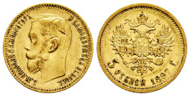 Russia. Nicholas II (1894-1917). 5 rouble. 1897. Saint Petesburg. АГ. (Km-Y62). (Fr-180). (Bitkin-18). Au. 4,26 g. Choice VF. Est...300,00. 

Spanis...