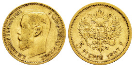 Russia. Nicholas II (1894-1917). 5 rouble. 1897. Saint Petesburg. АГ. (Km-Y62). (Fr-180). (Bitkin-18). Au. 4,27 g. VF. Est...300,00. 

Spanish descr...