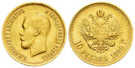Russia. Nicholas II (1894-1917). 10 roubles. 1899. Saint Petesburg. AГ. (Km-Y64). (Fr-179). Au. 8,55 g. Almost XF. Est...600,00. 

Spanish descripti...