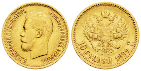 Russia. Nicholas II (1894-1917). 10 roubles. 1899. Saint Petesburg. AГ. (Km-Y64). (Fr-179). Au. 8,55 g. Choice VF. Est...600,00. 

Spanish descripti...