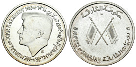 Sharjah. Saqr Bin Sultan al-Qasimi (1951-1965). 5 rupees. 1964. (Km-X1). Ag. 25,08 g. Memorial for American President John F. Kennedy. Original luster...
