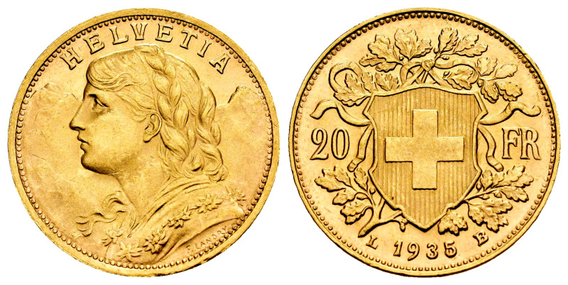 Switzerland. 20 francs. 1935. Bern. B. (Km-35.1). (Fr-499). Au. 6,43 g. Original...