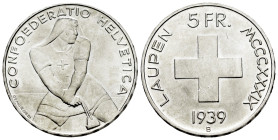Switzerland. 5 francs. 1939. Bern. B. (Km-42). Ag. 15,05 g. LAUPEN. Some scratches. Luster. Almost MS. Est...150,00. 

Spanish description: Suiza. 5...