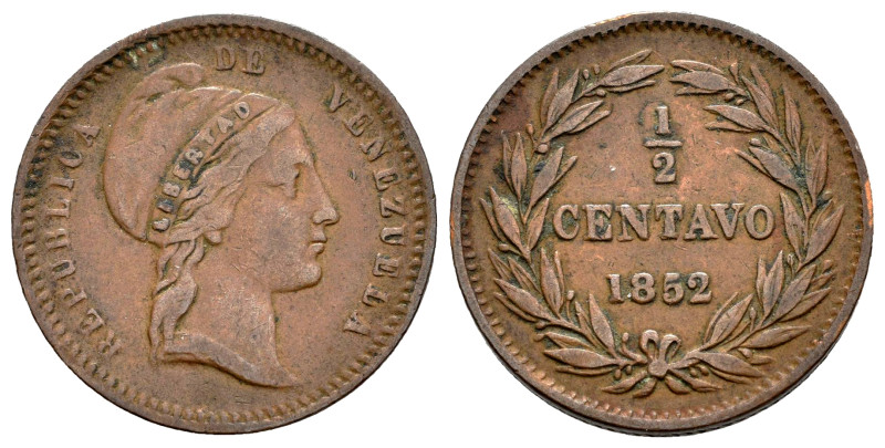 Venezuela. 1/2 centavo. 1852. London. (Km-Y5.1). Ae. 5,19 g. Almost VF/VF. Est.....