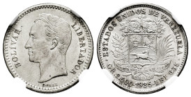 Venezuela. 1/2 bolivar. 1935. Philadelphia. (Km-Y#21). Ag. Slabbed by NGC as AU Details, Obv. scratched. Est...30,00. 

Spanish description: Venezue...