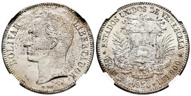 Venezuela. 5 bolivares. 1936. Philadelphia. (Km-Y24.2). Ag. Light toned with luster. "High 3" variety. Slabbed by NGC as MS 62. Est...100,00. 

Span...