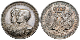 Germany. Friedrich Franz II. Medal. 1901. (Gaettens-559). Ag. 17,83 g. Wedding of Friedrich Franz II and Queen Wilhelmina II of the Netherlands. 32 mm...