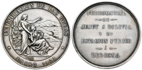 Argentina. Medal. 1903. Ag. 36,97 g. Inaguración de las obras del ferrocarril de Jujuy a Bolivia y de Estación Perico a Ledesma. Grabador: Bellagamba ...
