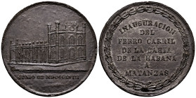 Cuba. Medal. 1858. 38,73 g. Inauguración del Ferrocarril de la bahía de La Habana a Matanzas. Grabador: G. H. Lovett. Rara. ¿Calamina/Plomo?. 51 mm. X...