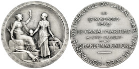 France. Medal. 1869. (Peltzer-2409). (Peltzer). Ag. 36,25 g. France's participation in the construction of the opened Suez Canal. By: O. Roty. 41,5 mm...