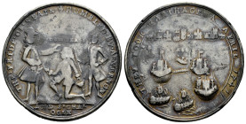 Great Britain. Vernon Admiral. Medal. 1741. Cartagena. Anv.: THE PRIDE OF SPAIN HUMBLED BY Ad VERNON. Admiral Vernon with hat to the left with outstre...