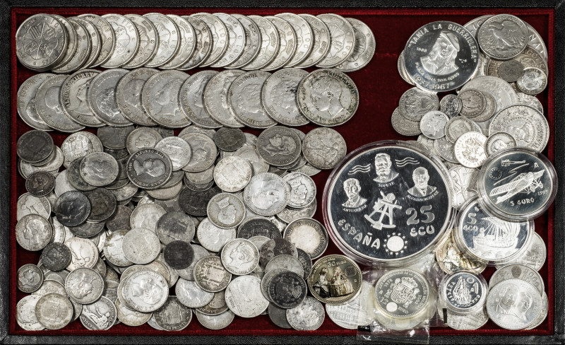 Lot of 242 silver world coins with a total weight of approximately 2,250 grams. ...