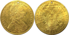 RDR – Habsburg – Österreich, KAISERREICH ÖSTERREICH. Franz Joseph I. (1848-1916). 4 Dukaten 1889. Gold. 13,6 g. KM 2276. Sehr schön, geloch