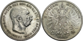 RDR – Habsburg – Österreich, KAISERREICH ÖSTERREICH. Österreich-Ungarn. Franz Joseph I. (1848-1916). 2 Kronen 1913. Jaeger 384. Silber. Fast Stempelgl...