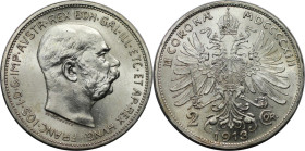 RDR – Habsburg – Österreich, KAISERREICH ÖSTERREICH. Österreich-Ungarn. Franz Joseph I. (1848-1916). 2 Kronen 1913. Jaeger 384. Silber. Fast Stempelgl...