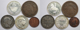 RDR – Habsburg – Österreich, Lots und Sammlungen. 4 Kreuzer 1868, Kupfer, KM 442 (S). 1 Korona 1894, Silber, KM 484 (Fast Vz). 1 Korona 1915, Silber, ...