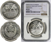 Weltmünzen und Medaillen, Ägypten / Egypt. Olympiade in Barcelona - Ringen. 5 Pounds 1992 (AH1412). Silber. KM 702. NGC MS 68