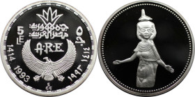 Weltmünzen und Medaillen, Ägypten / Egypt. Serket. 5 Pounds 1993 (AH 1414). 22,50 g. 0.999 Silber. 0.72 OZ. KM 743. Polierte Platte