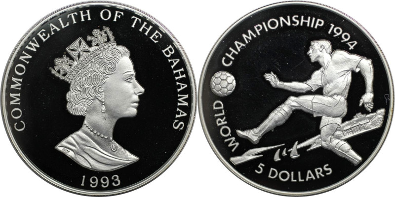 Weltmünzen und Medaillen, Bahamas. "Fußball-Weltmeisterschaft 1994". 5 Dollars 1...