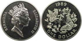 Weltmünzen und Medaillen, Bermuda. Monarchfalter. 1 Dollar 1989. Kupfer-Nickel. KM 61. Stempelglanz