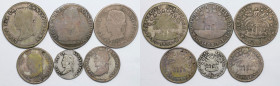 Weltmünzen und Medaillen, Bolivien / Bolivia, Lots und Sammlungen. 1/2 Sol 1855, 1 Sol 1856, 1 Sol 1858, 2 Soles 1830, 2 Soles 1854, 8 Soles 1863. Lot...