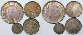 Weltmünzen und Medaillen, Bolivien / Bolivia, Lots und Sammlungen. 5 Centavos 1874, 20 Centavos 1879, 20 Centavos 1880, 50 Centavos 1894. Lot von 4 Mü...