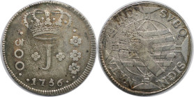 Weltmünzen und Medaillen, Brasilien / Brazil. Jose I. 300 Reis 1756 R, Rio de Janeiro. Silber. KM 186. Fast Sehr schön. Selten!