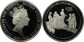 Weltmünzen und Medaillen, Britische Jungferninseln / British Virgin Islands. Entdeckung Amerikas - Kolumbus vor Königin Isabella. 25 Dollars 1992. 21,...