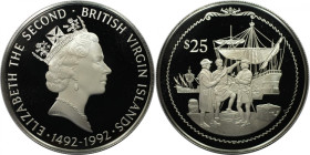 Weltmünzen und Medaillen, Britische Jungferninseln / British Virgin Islands. Entdeckung Amerikas - Kolumbus-Gruppe. 25 Dollars 1992. 21,54 g. 0.925 Si...