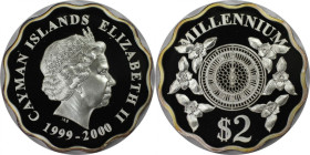 Weltmünzen und Medaillen, Cayman Inseln / Cayman Islands. Millennium. 2 Dollars 2000. 15,55 g. 0.999 Silber. 0.5 OZ. KM 130. Polierte Platte