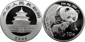 Weltmünzen und Medaillen, China. Panda. 10 Yuan 2004. Silber. 1 OZ. KM 1528. Polierte Platte