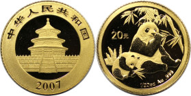 Weltmünzen und Medaillen, China. Panda. 20 Yuan 2007. 0.999 Gold. 1/20 OZ. Polierte Platte