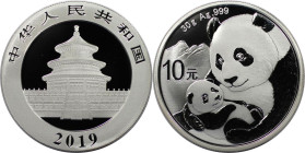 Weltmünzen und Medaillen, China. Panda. 10 Yuan 2019. 30 g. 0.999 Silber. Polierte Platte