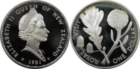 Weltmünzen und Medaillen, Neuseeland / New Zealand. Königlicher Besuch. 1 Dollar 1981. 27,22 g. 0.925 Silber. 0.81 OZ. KM 50a. Polierte Platte