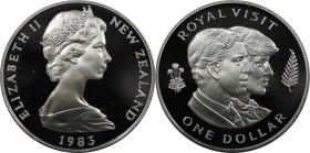 Weltmünzen und Medaillen, Neuseeland / New Zealand. Königlicher Besuch. 1 Dollar 1983. 27,22 g. 0.925 Silber. 0.81 OZ. KM 52a. Polierte Platte