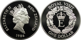 Weltmünzen und Medaillen, Neuseeland / New Zealand. Königlicher Besuch. 1 Dollar 1986. 27,22 g. 0.925 Silber. 0.81 OZ. KM 56a. Polierte Platte