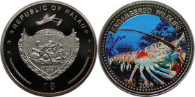 Weltmünzen und Medaillen, Palau. Gefährdete Tierwelt - Hummer. 1 Dollar 2008. Kupfer-Nickel. KM 167. Polierte Platte, Farbmünze