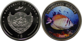 Weltmünzen und Medaillen, Palau. Gefährdete Tierwelt - Östlicher Segelflossen-Doktorfisch. 1 Dollar 2009. Kupfer-Nickel. KM 285. Polierte Platte, Farb...