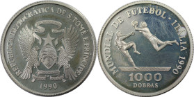 Weltmünzen und Medaillen, Saint thomas and prince islands. "Fußball-Weltmeisterschaft Italien 1990". 1000 Dobras 1990. 23,33 g. 0.925 Silber. 0.69