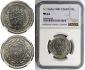 Weltmünzen und Medaillen, Tunesien / Tunisia. Französisches Protektorat. 10 Francs 1948 (AH1368). Silber. NGC MS 66
