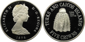 Weltmünzen und Medaillen, Turks und Caicos Inseln / Turks and Caicos Islands. Kaktus. 5 Crowns 1976. 24,24 g. 0.500 Silber. 0.39 OZ. KM 6. Polierte Pl...