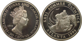 Weltmünzen und Medaillen, Turks und Caicos Inseln / Turks and Caicos Islands. XXVI. Olympische Sommerspiele, Atlanta 1996 - Pferdesport. 20 Crowns 199...