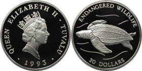 Weltmünzen und Medaillen, Tuvalu. Gefährdete Weltwildleben-Reihe - Lederschildkröte. 20 Dollars 1993. 31,47 g. 0.925 Silber. 0.94 OZ. KM 19. Polierte ...