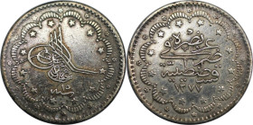 Weltmünzen und Medaillen, Türkei / Turkey. Abdülaziz. 5 Kurus 1874 (AH1277/13). Silber. 5,84 g. Sehr schön. Patina