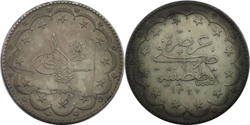 Weltmünzen und Medaillen, Türkei / Turkey. Mehmed V. 20 Kurush 1918 (AH 1327/9)....